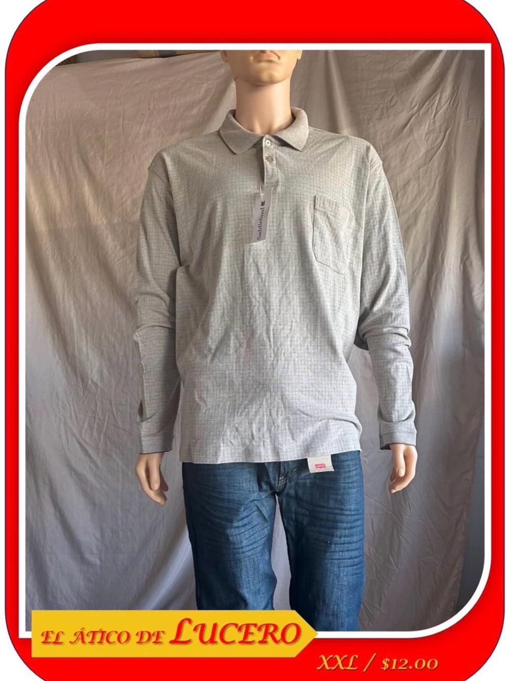 Saddlebred Men’s Long-Sleeve Polo Shirt in Light Gray